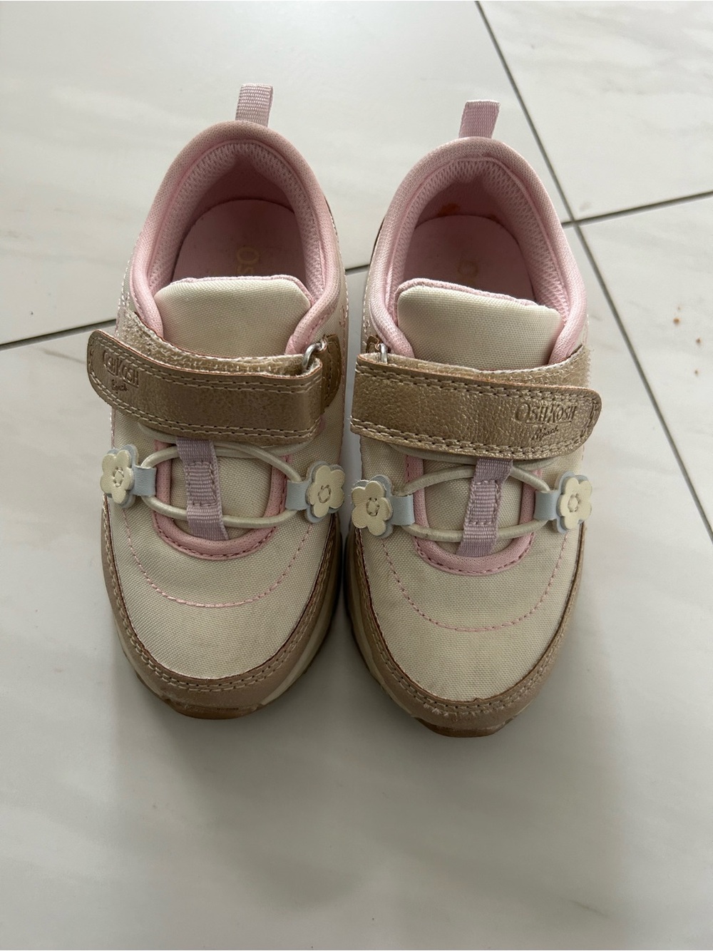 Oshkosh Kids Cream and Pink Athletic Sneakers with Floral Accents